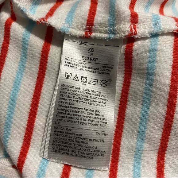 Gap Red Blue Striped Ballet Scoop Back 3/4 Sleeve Top - Picture 5 of 5